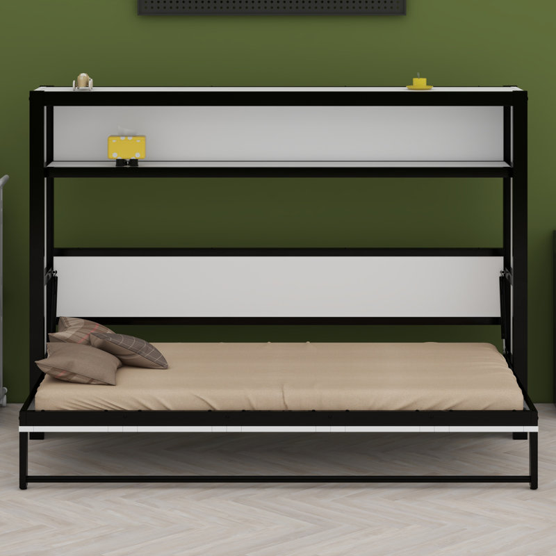 Lit escamotable avec tablettes, lit escamotable en métal au design pliable et peu encombrant