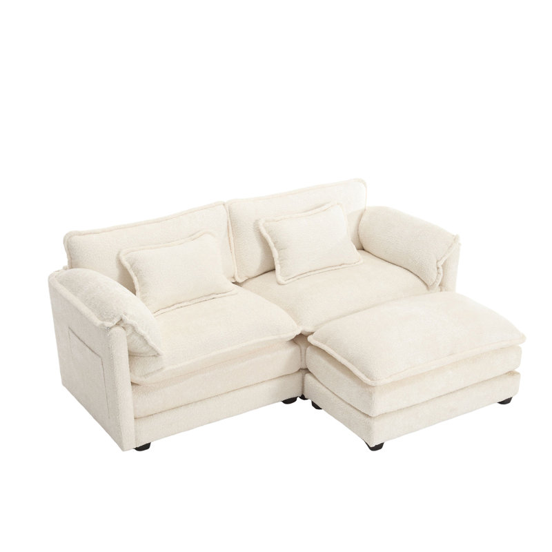 Chenille Fabric Sectional Modular Sofa with side pockets, Beige Chenille