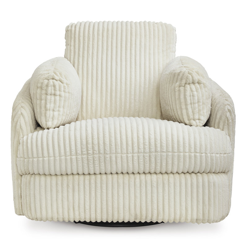 Ivory Corduroy Swivel Glider Recliner with Metal Frame