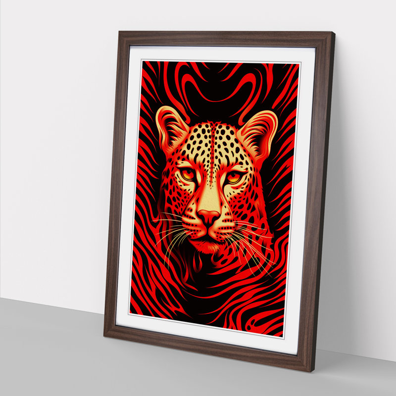 Cheetah Op No.5 - Single Picture Frame Print on Wood, Walnut Framed, 34cm H x 25cm W x 2cm D