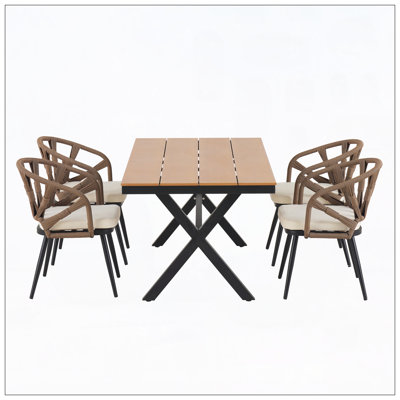 Outdoor Set with PE Rattan Chairs and Plastic Wood Table