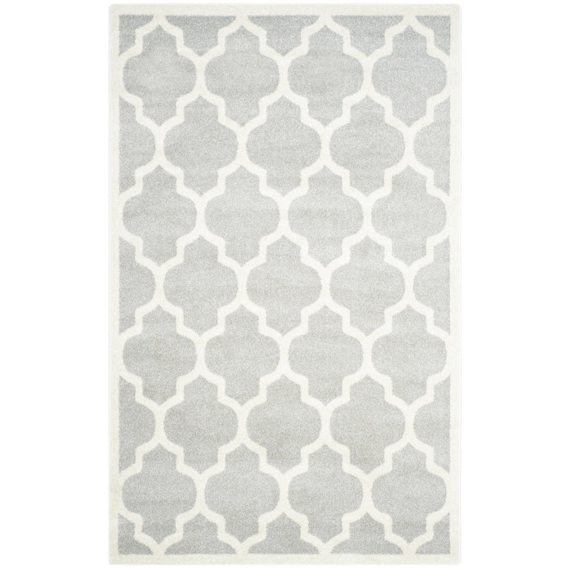 Tapis géométrique en polypropylène tissé à la machine gris clair / beige Ammundsen, Rectangle 2 pi 6 po x 4 pi
