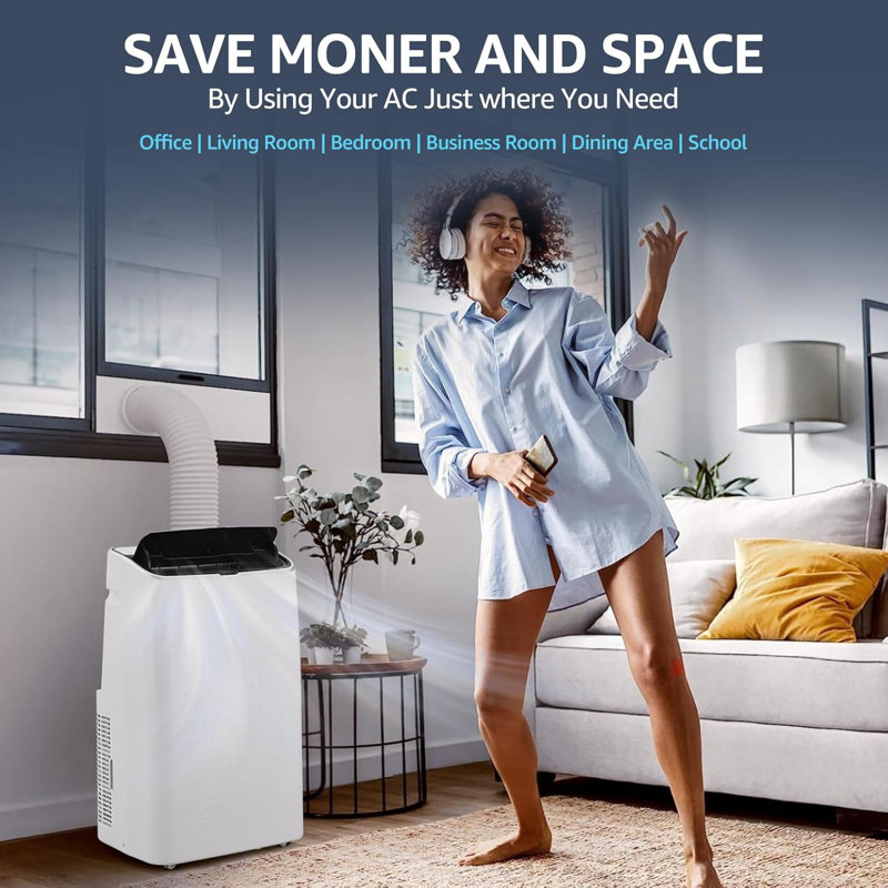 Climatiseur portatif 14 000BTU avec ventilateur à 3 vitesses déshumidificateur à refroidissement par minuterie à économie d'énergie de 24 heures convenant aux pièces de 500 à 700 pieds carrés