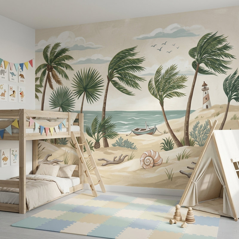 Papier peint Tropical Beach Coastal Tropical, Texturé non collé, 160 po x 108 po
