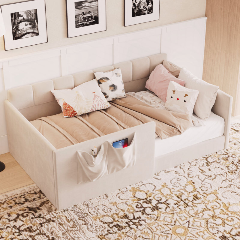 Canapé-lit simple en velours, Beige, Twin