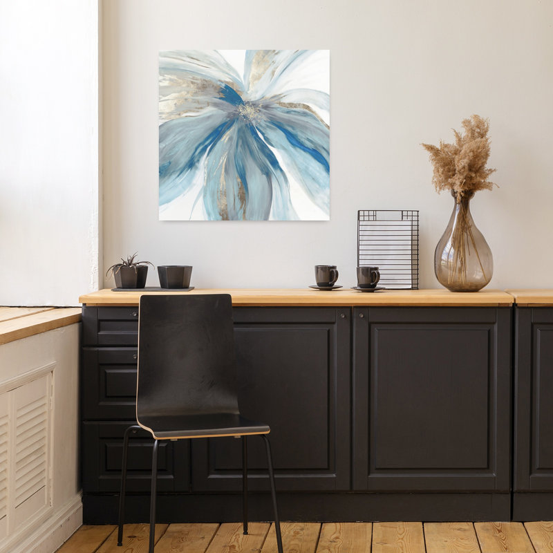 Bleu monarque I, art moderne abstrait élégant, H 18 po x l 18 po