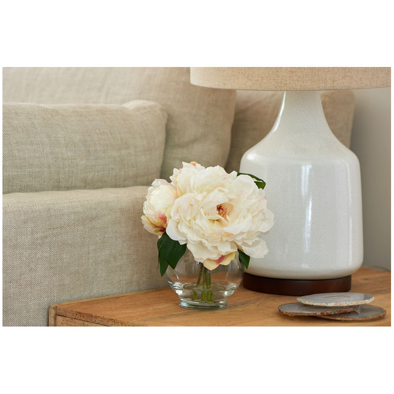 BLOOMS Cream Peonies in Glass Vase