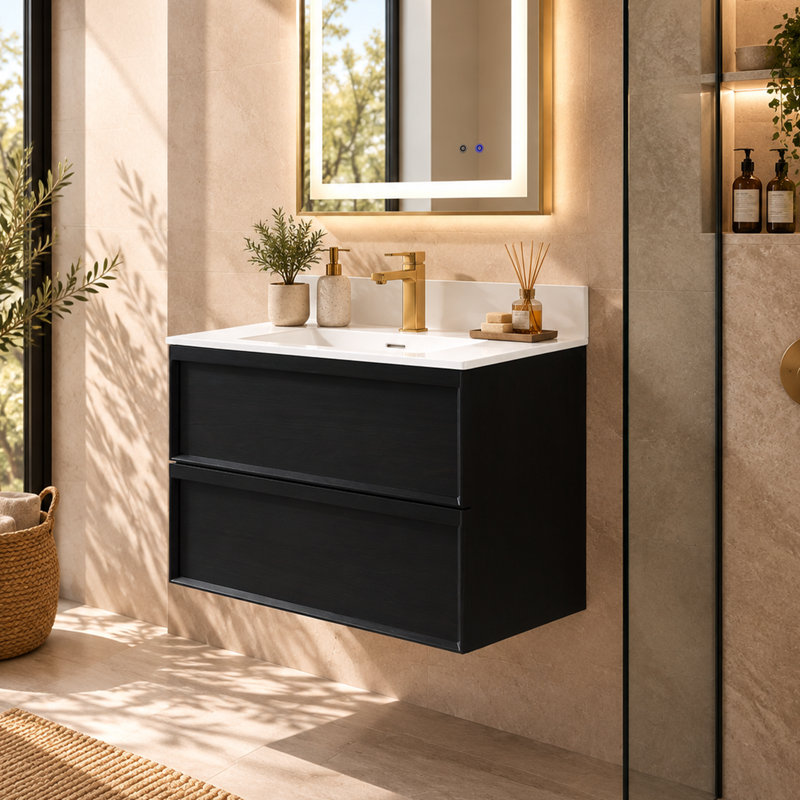 Meuble-lavabo mural flottant 36 po Modern, Black, 30"