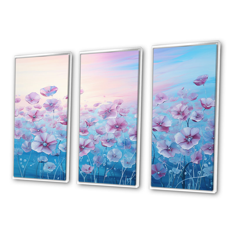 «Pink Morning Glory», art liquide, champ de fleurs - ensemble d'art mural champ de fleurs, H 40 po x l 60 po x P 1 po