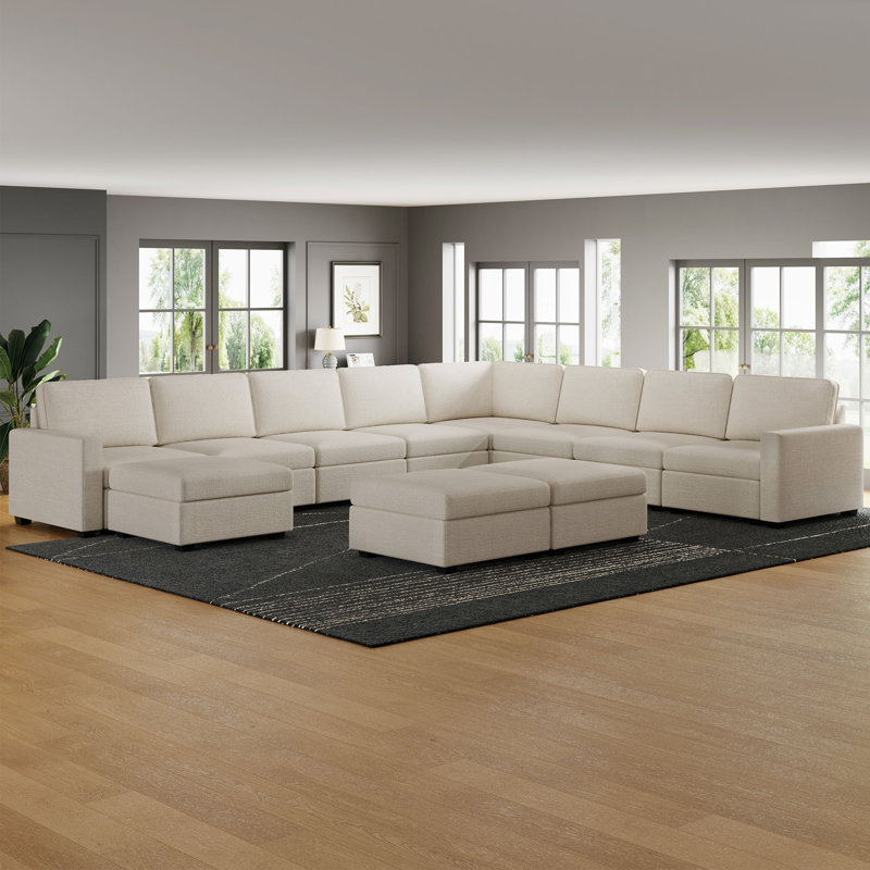 Oversized Modular Corner Sectional U Shaped Sectional Sofa With Storage Ottman, Beige Chenille