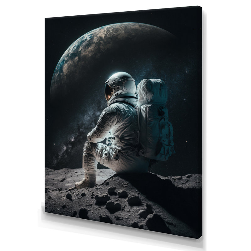 Spaceman on the Moon II - reproduction d'art sur toile, L 24 po x H 32 po, Toile tendue
