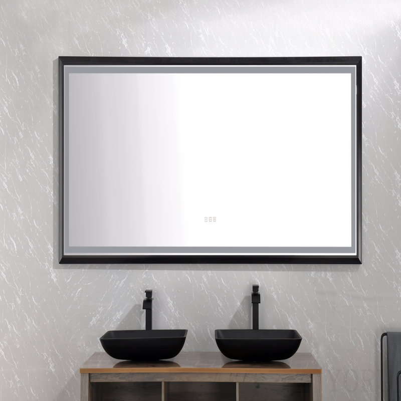 84 po L 48 po Miroir de salle de bain mural Hd, Noir mat