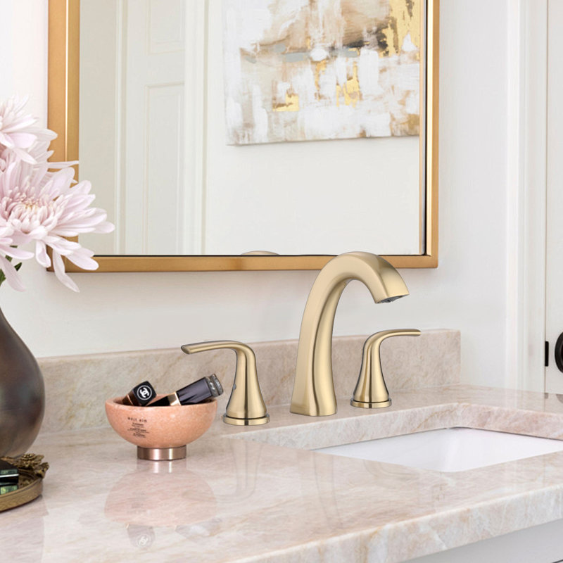 Widespread 2-handle Bathroom Faucet with Drain Assembly, Gold