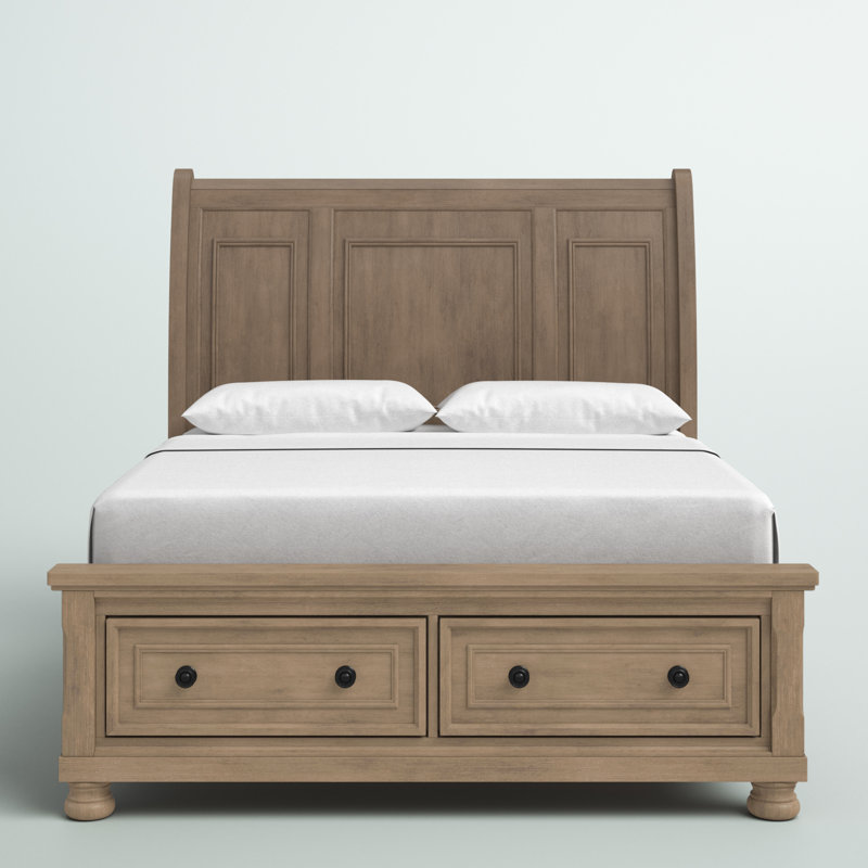 Aceves Solid Wood Sleigh Storage Bed, Queen
