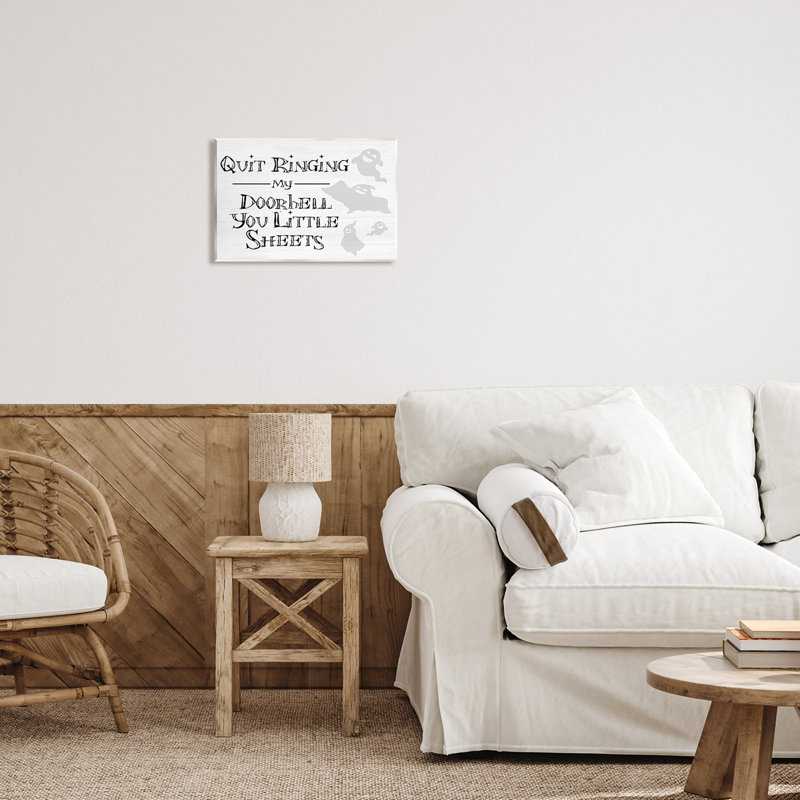 Funny Halloween Typography Phrase Smiling Ghosts Silhouettes MDF Wall Art