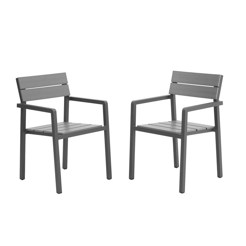 Ensemble de 2 chaises de bistro empilables d'extérieur en aluminium, gris foncé