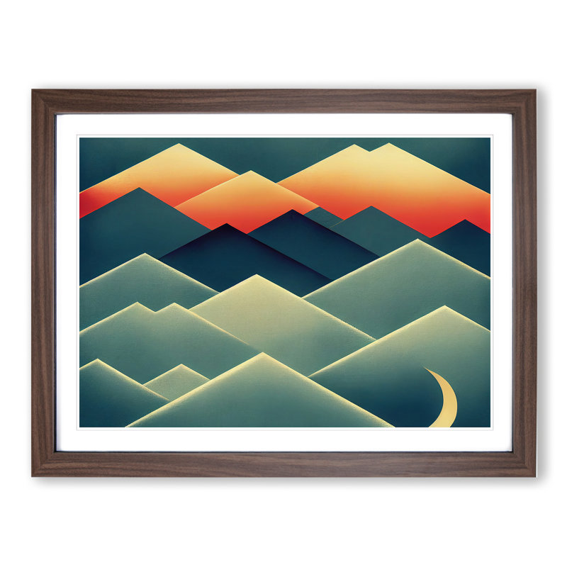 Exclusive Abstract Mountains - Single Picture Frame Painting, 46cm H x 64cm W x 2cm D, Walnut