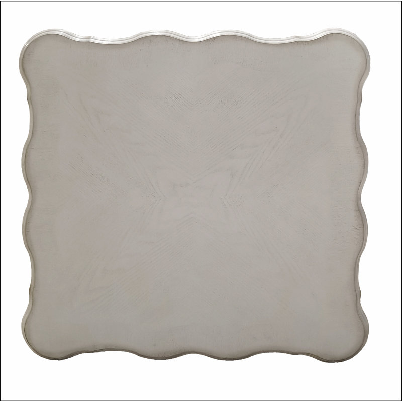 Bone White Square End Table with Intricate Carved Accents