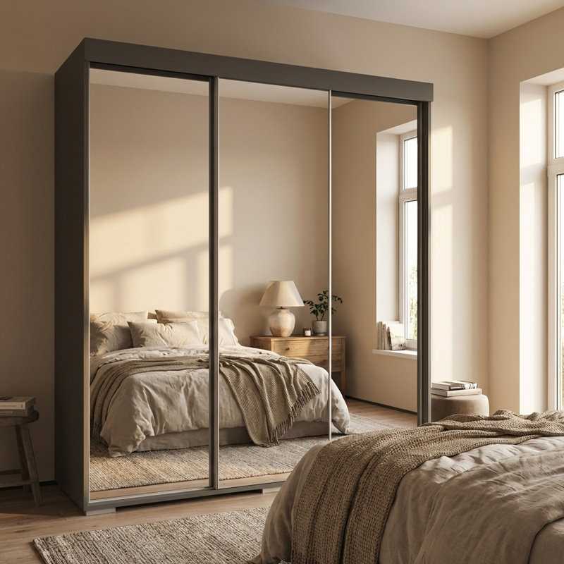 Armoire grise 71 "avec miroir Aria, Gris