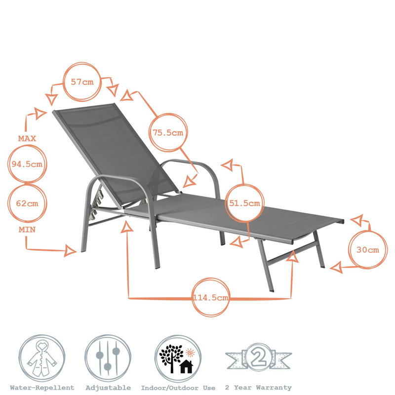 Sussex Sun Loungers and Table Set - 2 Garden Adjustable Loungers with 1 Side Table - Modern Design, White