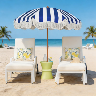 Bohemian Fringe Patio Umbrella, 6.5 FT, Pink Striped (Base Not Included)