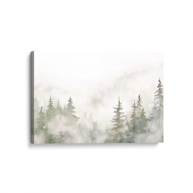 «Misty Forest Scene», reproduction sur toile, Toile tendue, 1, H 32 po x l 48 po x P 1,25 po