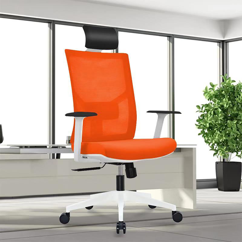 Chaise de bureau ergonomique Marlowe, Blanc, Repose-tête, Orange