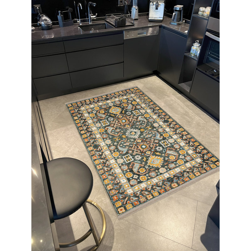 Tapis décoratif multicolore multicolore à motif frangé, Tapis de couloir 3 pi 9,81 po x 6 pi 6,74 po