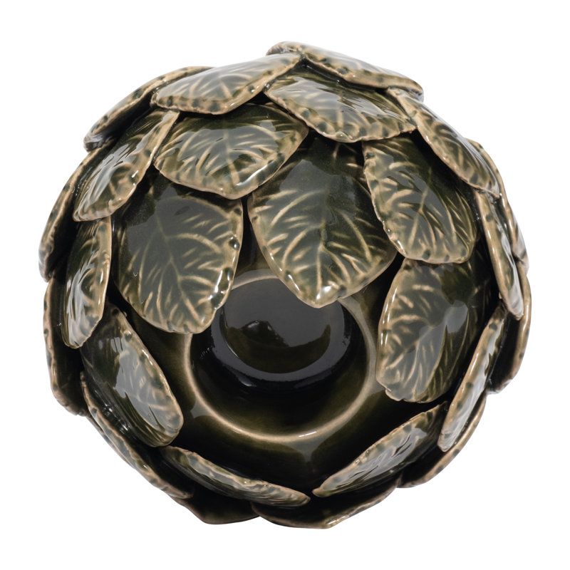 Sagebrook Home Bucklin Ceramic Lotus Votive Holder - Enhance Your Space with Elegance, Green, 3.74" H x 4.72" W x 4.72" D