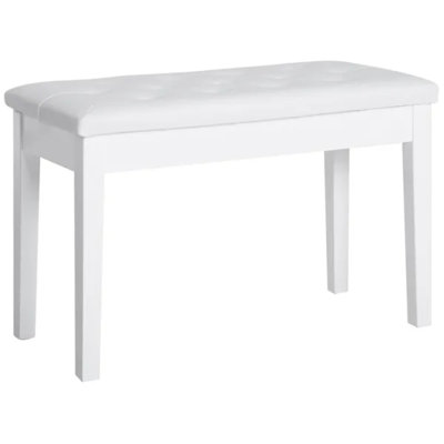 Banc de piano blanc en bois blanc avec rangement et coussin capitonné en similicuir