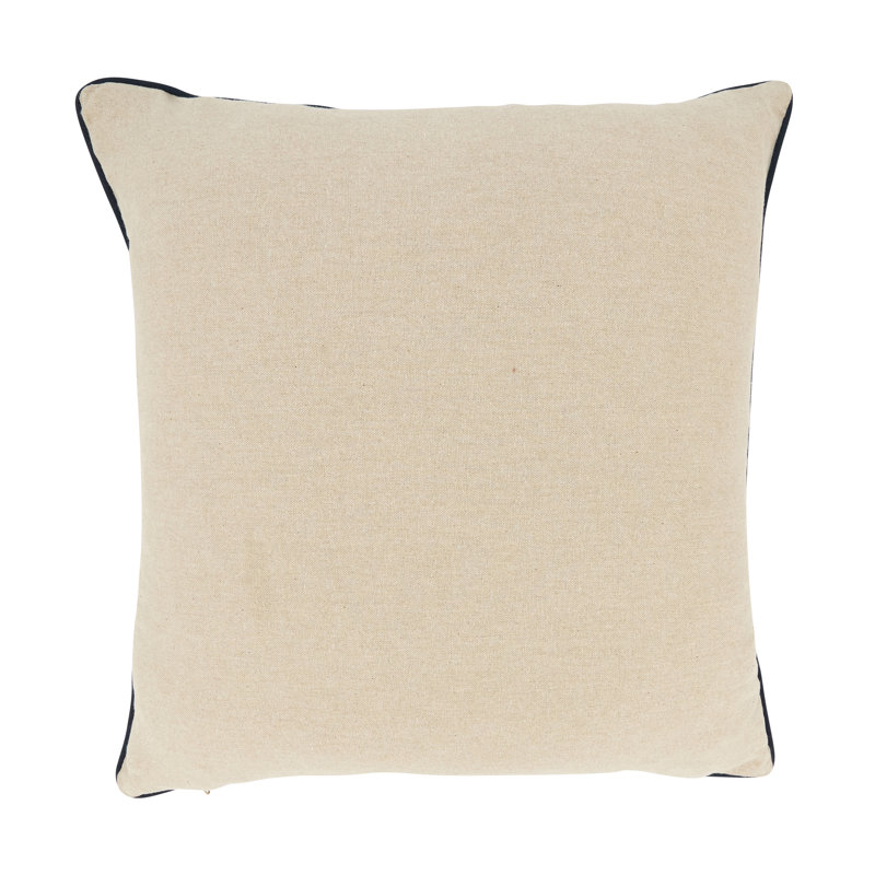 18" Blue Beige Cotton Embroidered Coastal Throw Pillow