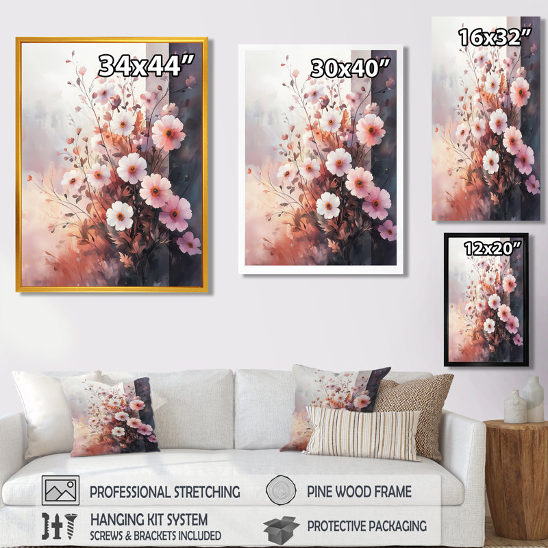 Arviso - Floral Wall Art, Black, 20" H x 12" W, Single Picture Framed Print