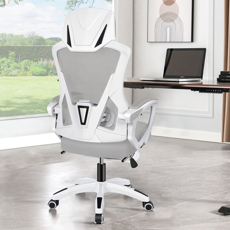 Office Chair with Headrest, Grey, White