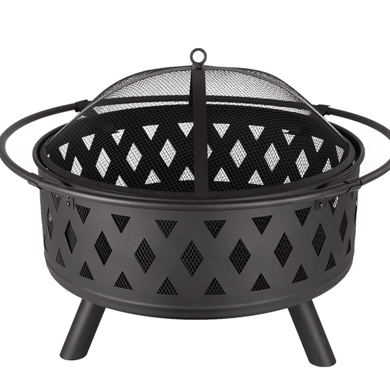 Metal Wood Burning Fire Pit - Round Design With Weather- Accessories And For Courtyards Rust- Cover Backyards