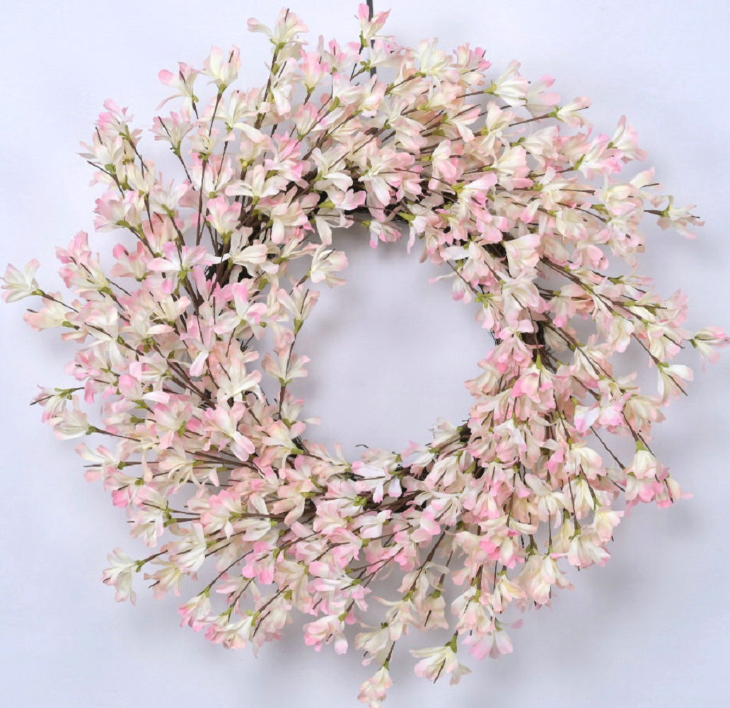 24" Handcrafted Forsythia Everyday Wreath, Pink