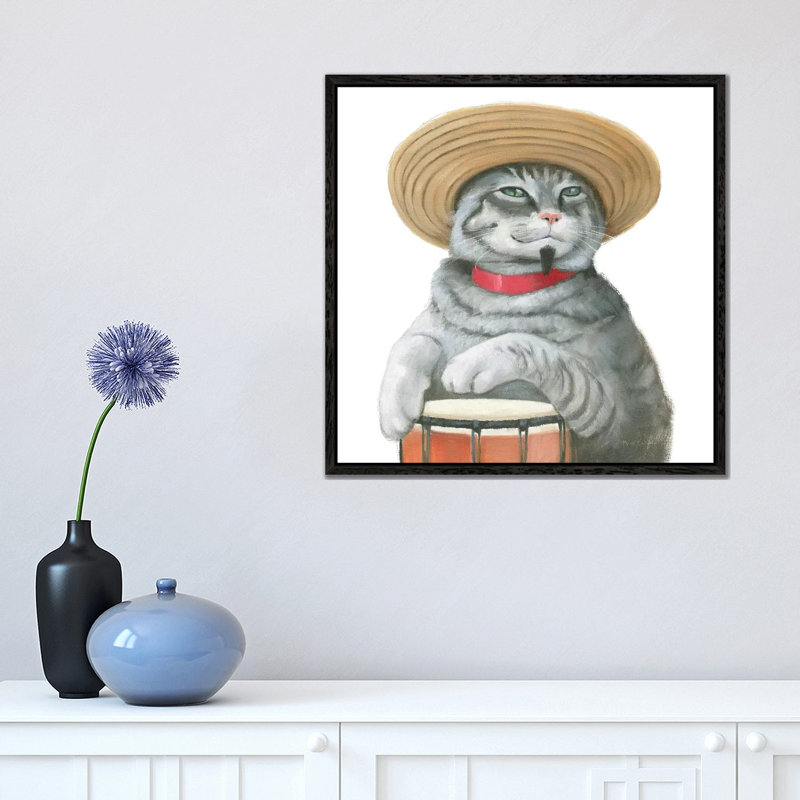 Cattitude II by Myles Sullivan - Floater Frame Print on Canvas, Black Framed Canvas, 45.72 cm H x 45.72 cm W