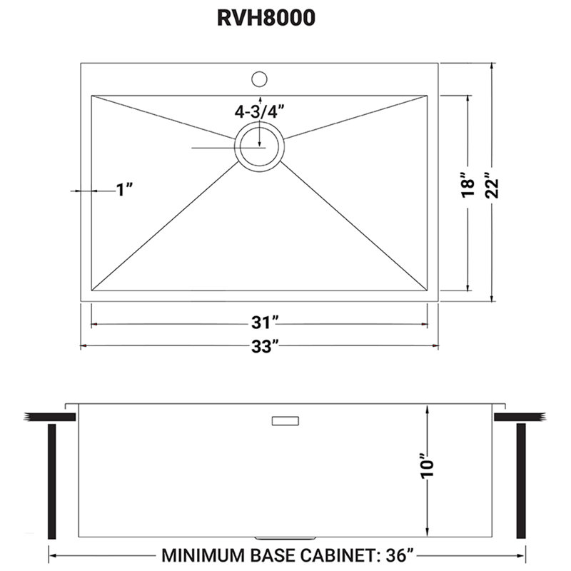 Tirana 33" L x 22" W Drop-in Kitchen Sink