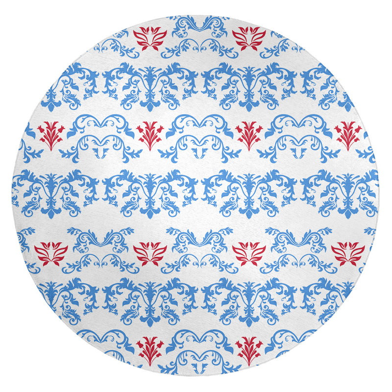 Tapis rond rond damassé à motif baroque blanc