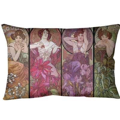 Housse de coussin lombaire alphonse mucha quatre pierres précieuses