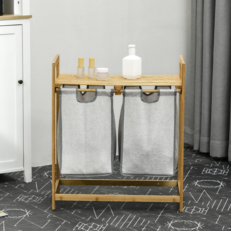Panier à linge à 2 sections avec sacs de 10,7 gallons, doublures amovibles pour tracas - sections de panier, gallons chacune, tri quotidien approprié