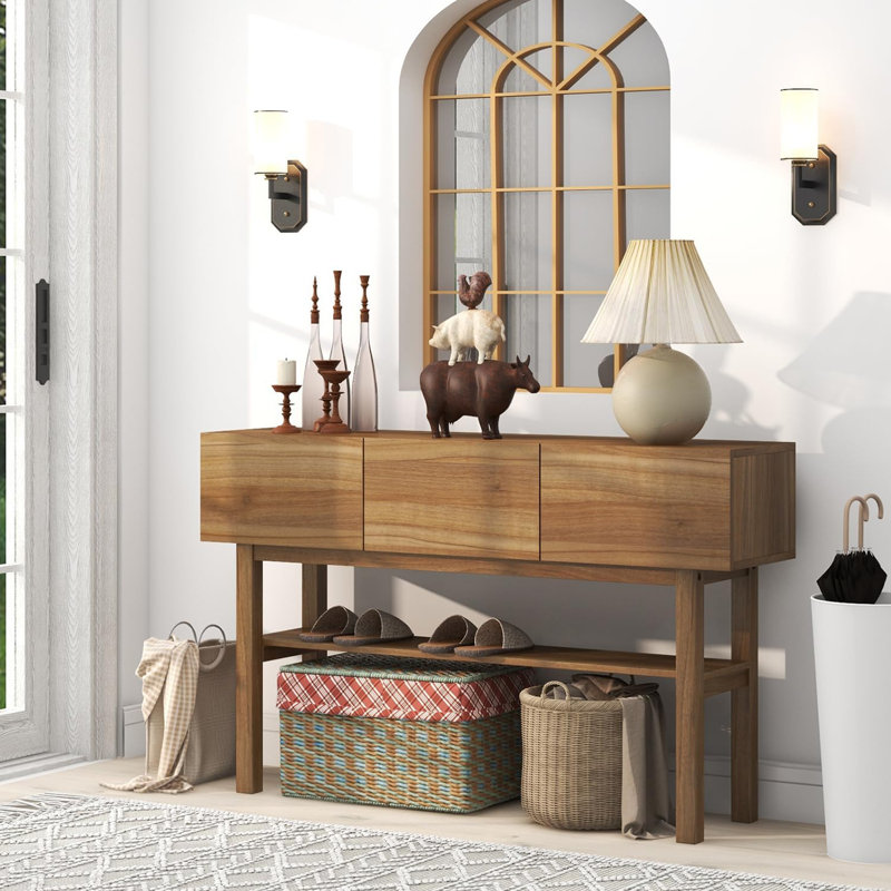 Wood Console Table With 3 Drawers
