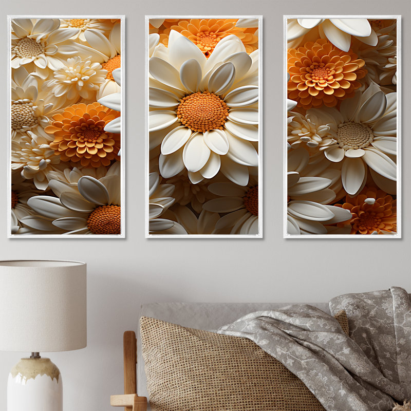 «White and Orange Daisy Flower Serenade - Daisies», ensemble d'art sur toile, H 28 po x l 36 po x P 1 po