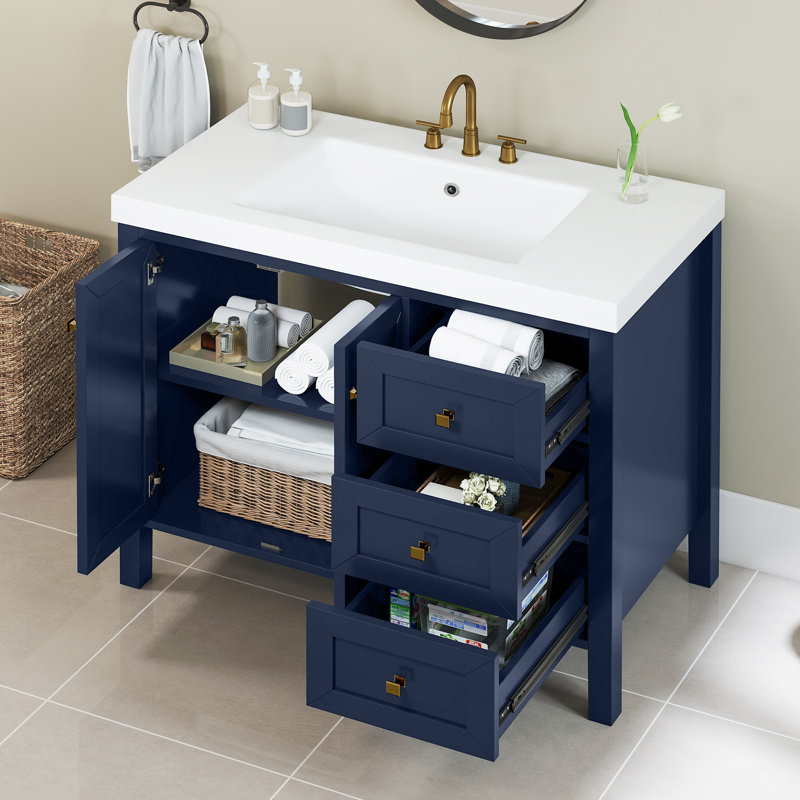42" Bathroom Vanity With Resin Sink Set, Navy