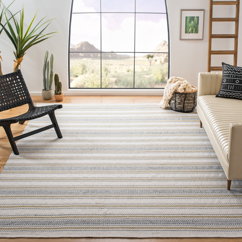 Tapis rayé en coton tissé à la main Breckenridge, Rectangle 4 pi x 6 pi
