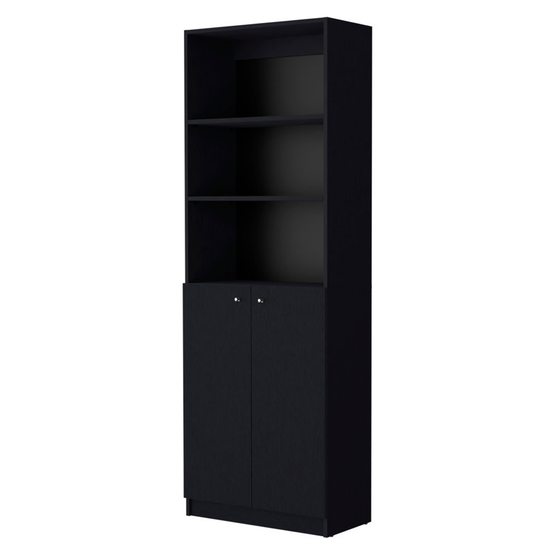 Bibliothèque à 2 portes Sutton, rangement avec tablettes à plusieurs niveaux et porte double, Noir