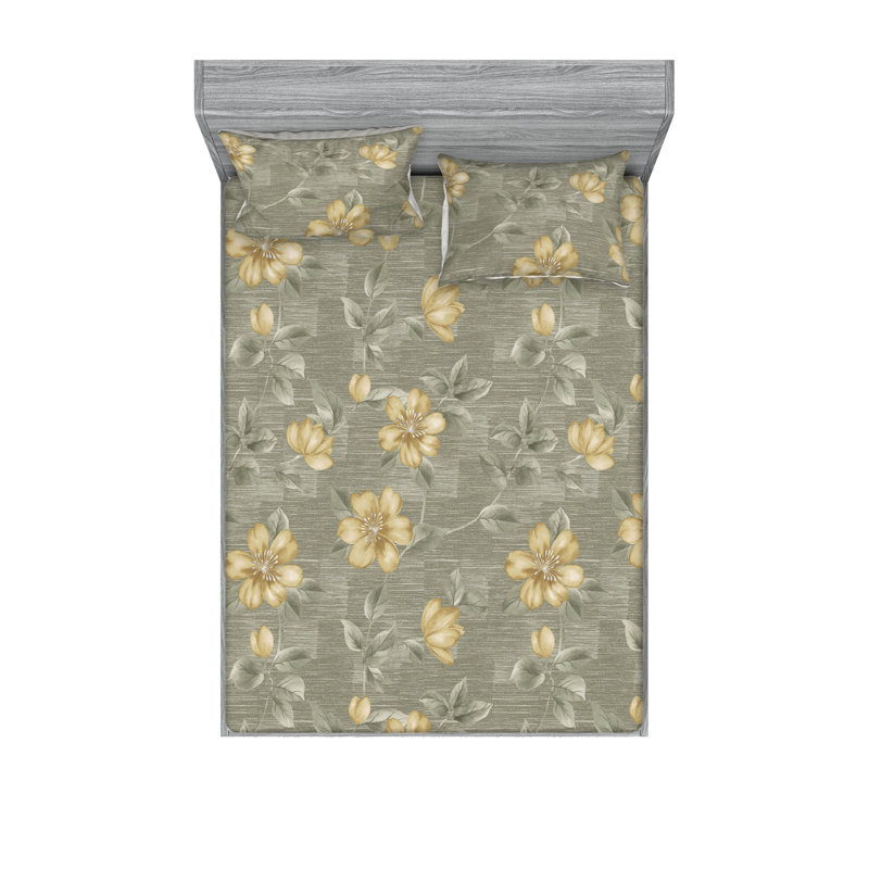 Drap-housse et taies décoratives 3 pièces Ambesonne, Vert olive pâle / floral