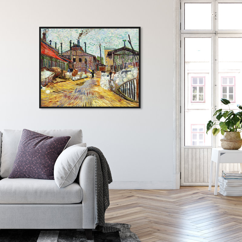 L'usine par Vincent Van Gogh - Peinture, H 20 po x l 24 po, Cadre noir