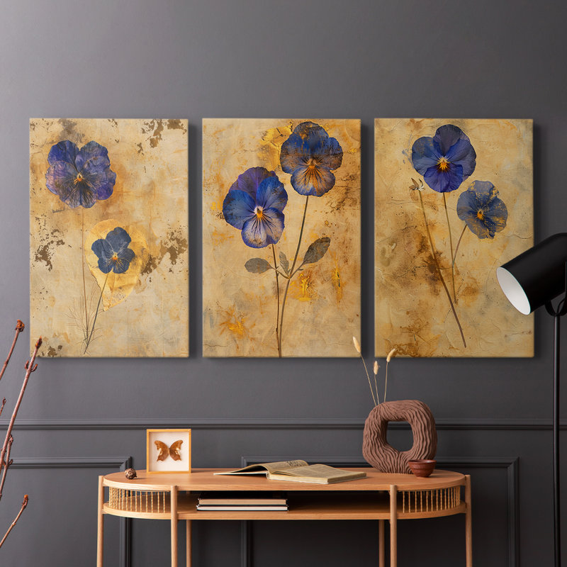 Étude florale, série III - Ensemble de 3 toiles tendues avec châssis - Prêt à être accroché, H 27 po x l 18 po