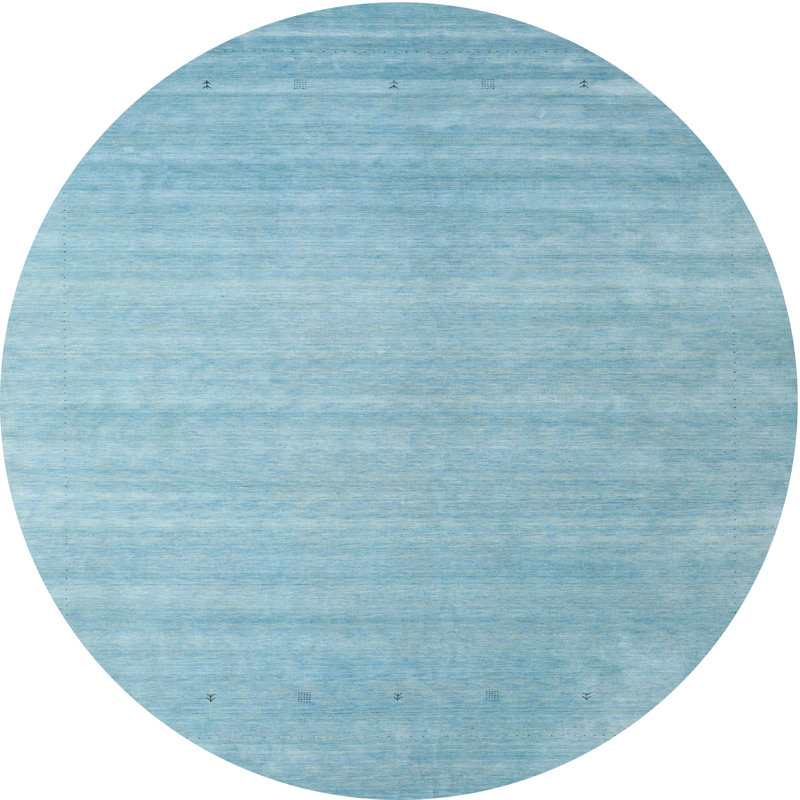 Tapis de zone bleu contemporain, Rond 8 pi x 8 pi
