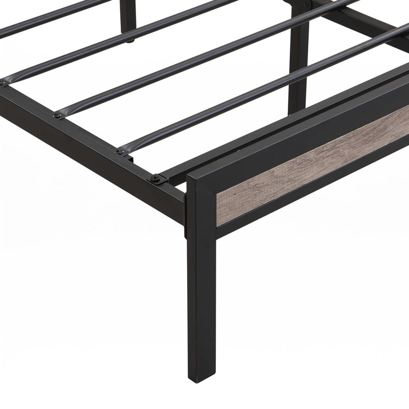 Structure de lit plateforme en métal avec tête de lit avec fonction de rangement et USB, Queen